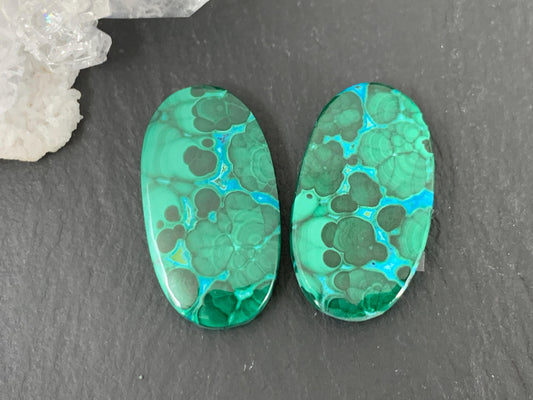 Malachite Chrysocolla oval 13x24x4mm cabochon pair