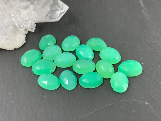 Faceted Chrysoprase oval 6x8mm cabochon