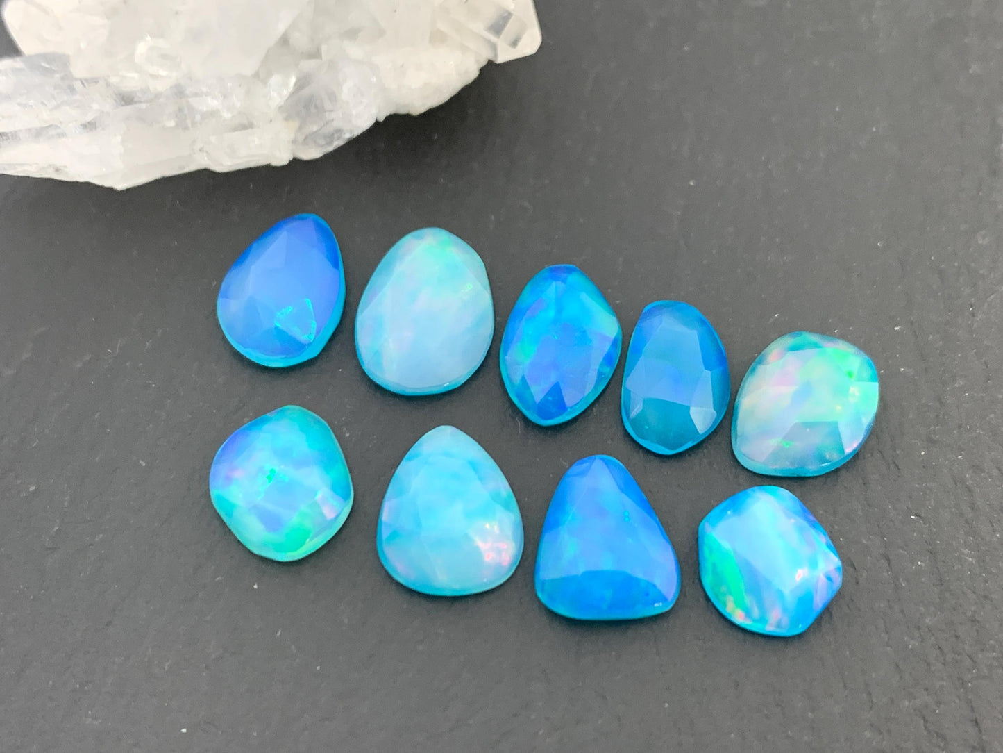 Faceted Ethiopian Blue Opal 9-12mm long cabochon - Select your cabochon