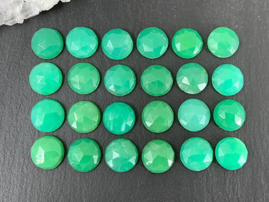 Faceted Chrysoprase Cabochon – 10mm Round Green Gemstone for Jewelry Making