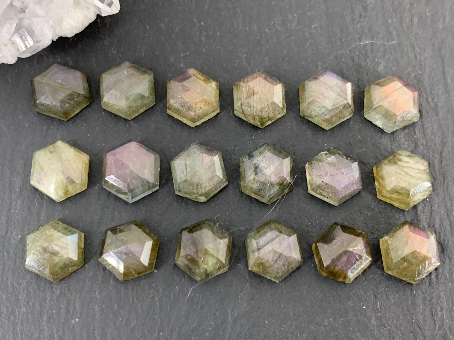 Faceted Labradorite hexagon 8mm cabochon
