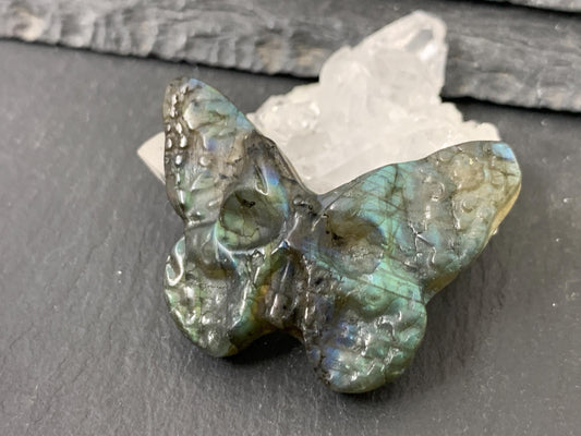 Labradorite Butterfly Carving - 29x41mm Flat Back Ghost Face Gemstone