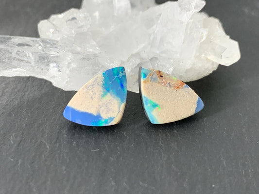 Australian Opal doublet 9x9x3mm pair of cabochons