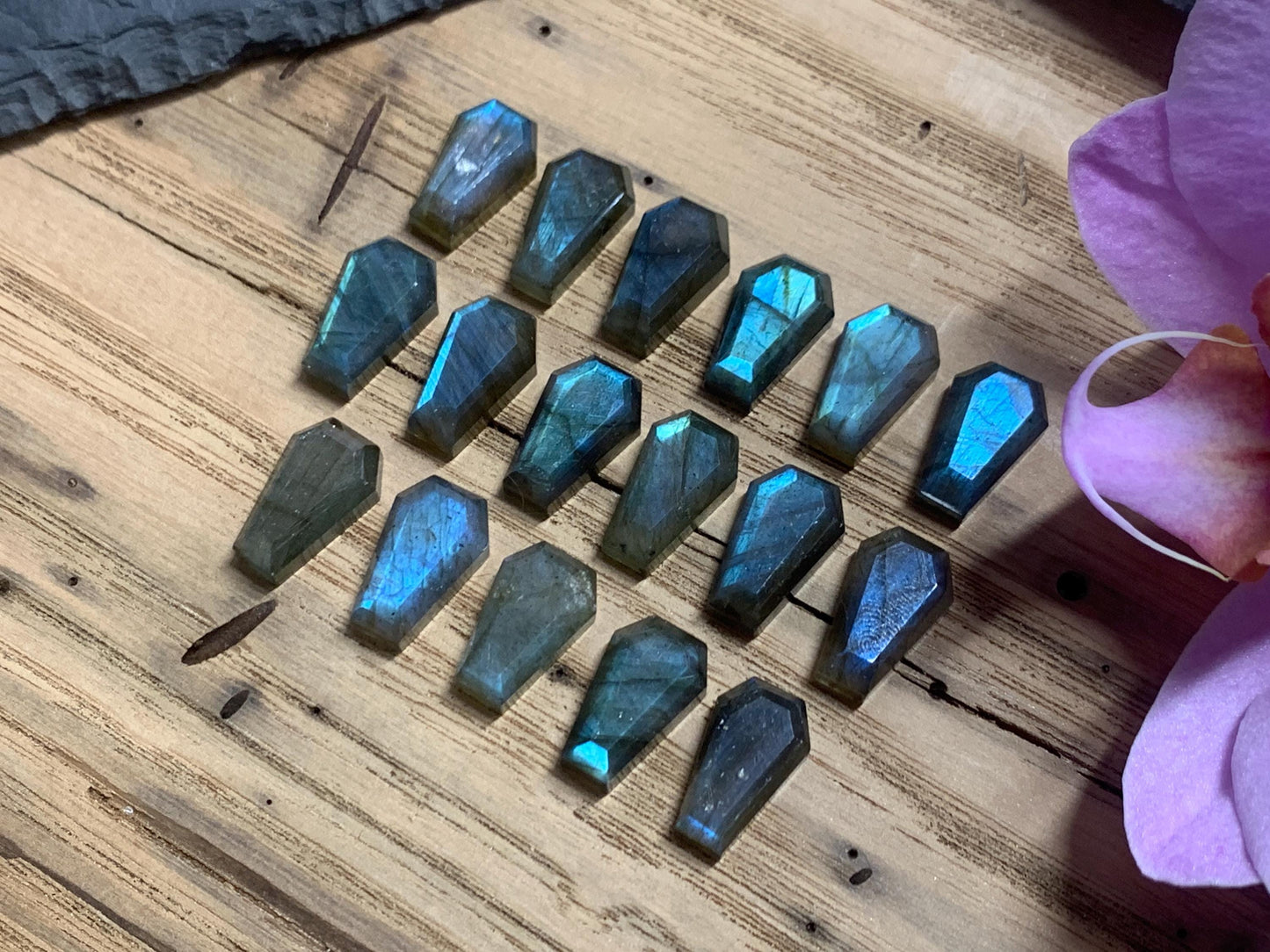 Labradorite Coffin Cabochon, Natural 10x15mm Step Cut Gemstone