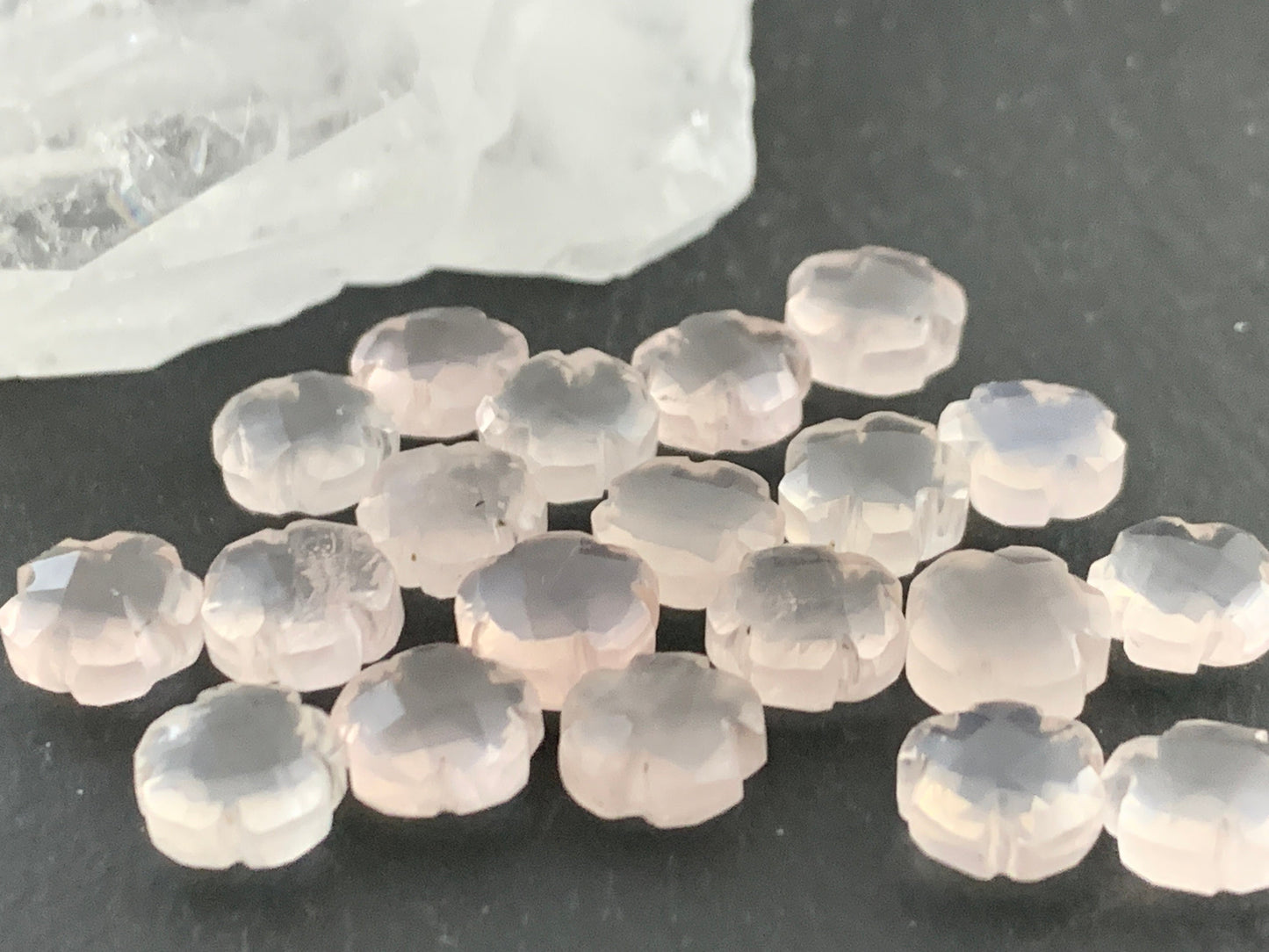 Faceted Rose Quartz flower 8mm - not cabochon