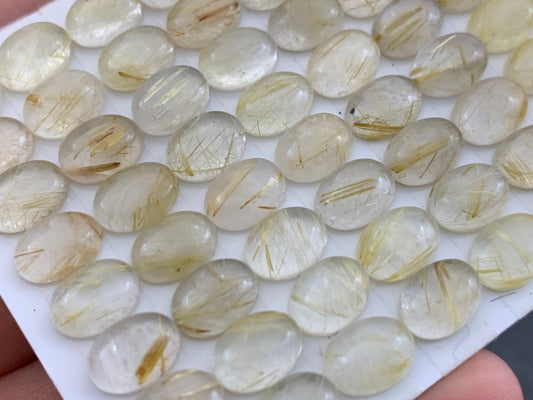 Gold Rutilated Quartz oval 6x8mm cabochon - Calibrated cabochons