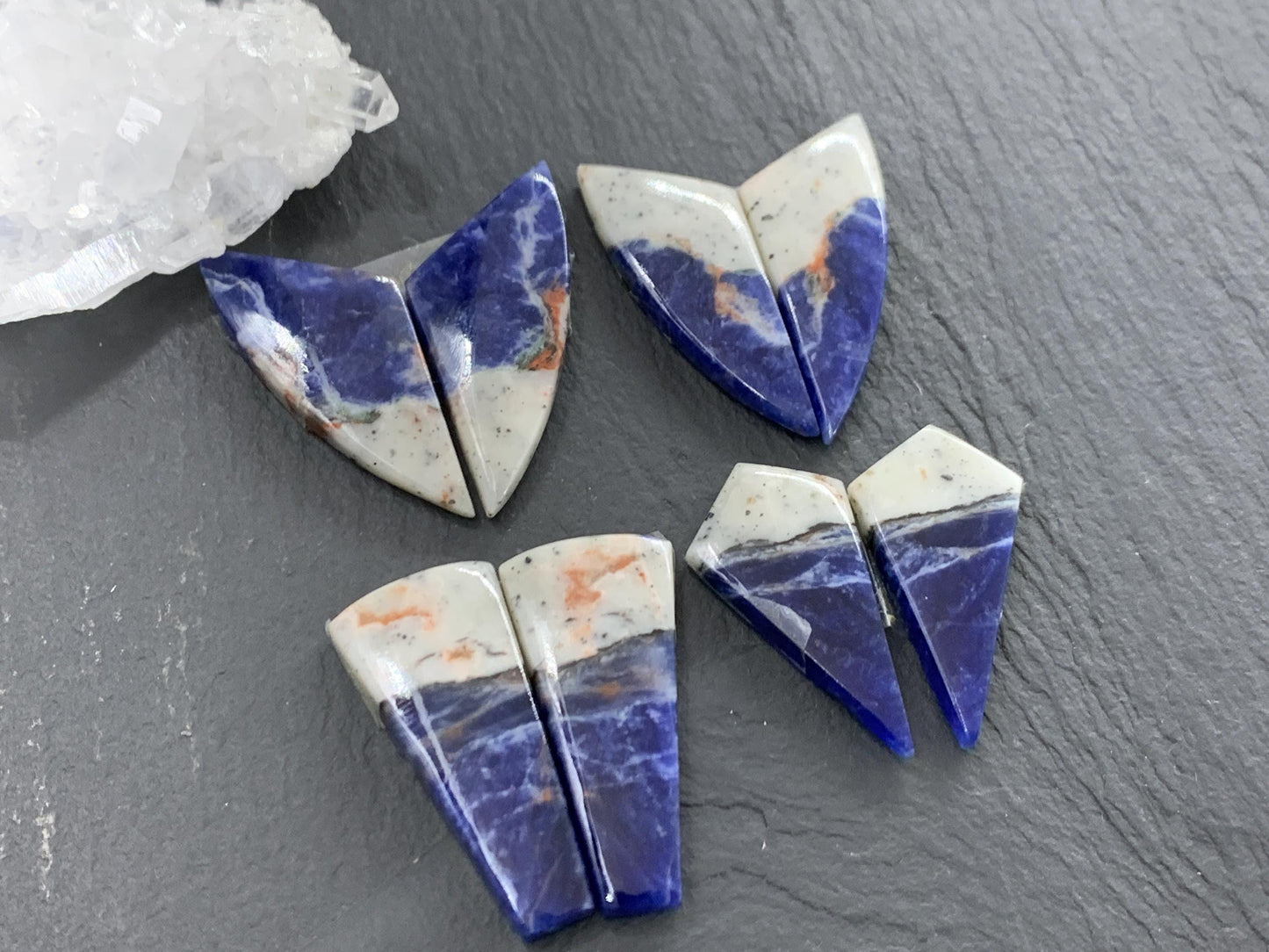 Natural Sodalite pair 26-31mm long cabochon