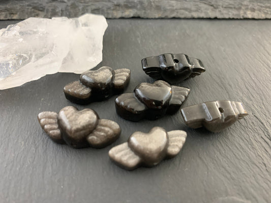 Drilled Gold Obsidian heart with wings