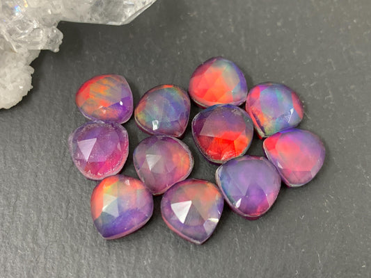 Faceted Aurora Opal pear 8mm cabochon - Doublet cabochons