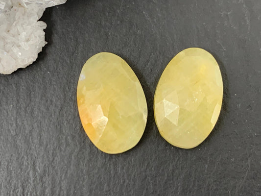 Faceted Yellow Sapphire pair 9x13x3mm cabochon