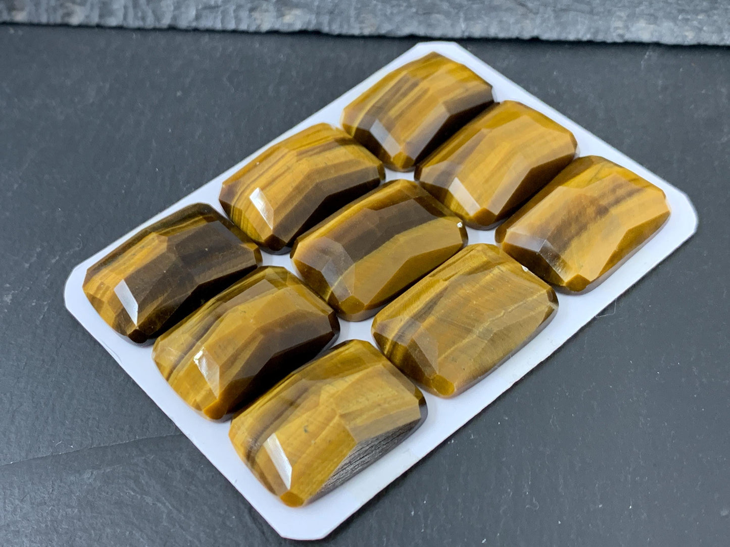 Faceted Tiger Eye rectangle 18x25mm cabochon - Calibrated cabochons