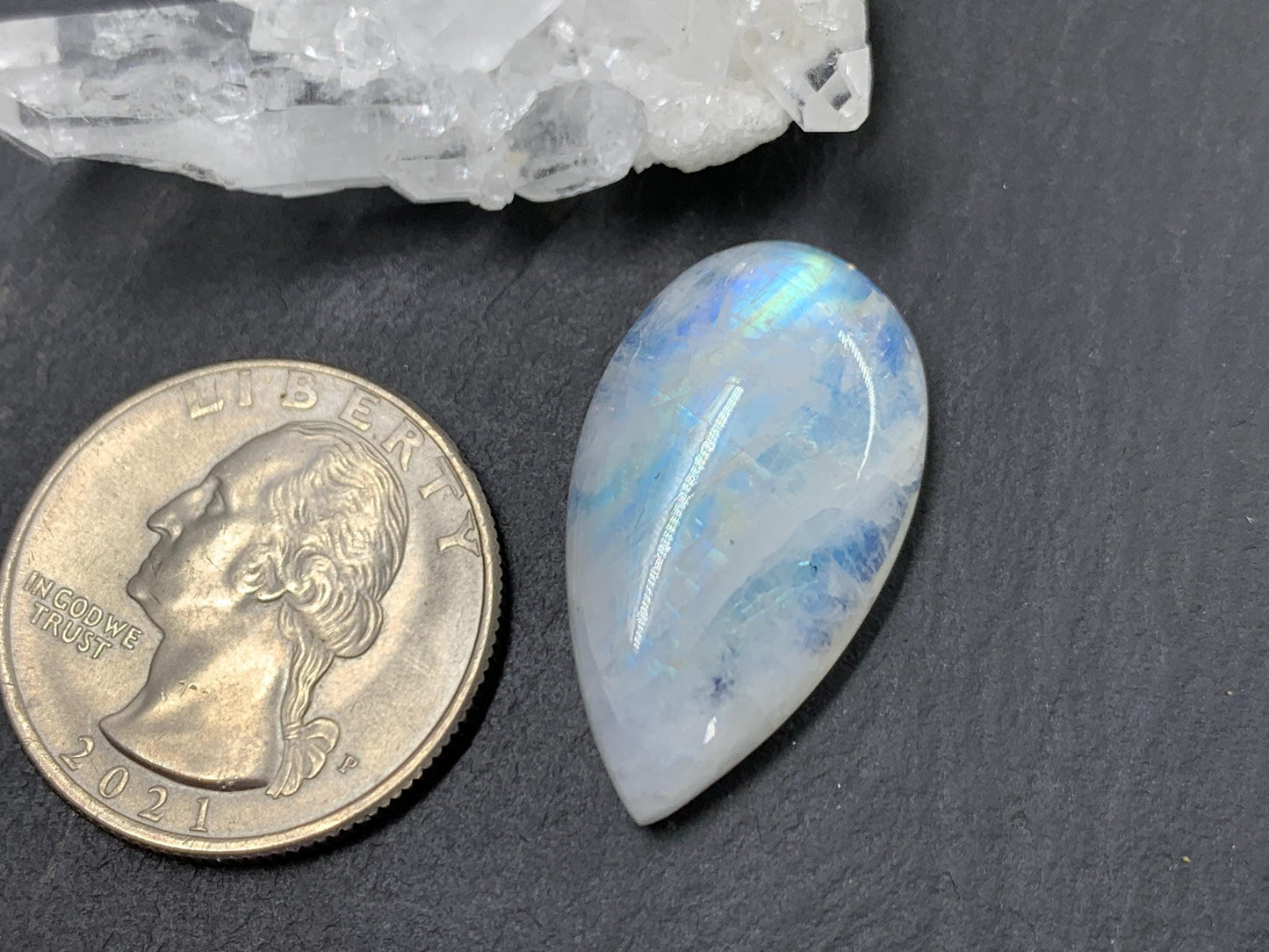 Rainbow Moonstone pear 28x16x7mm cabochon