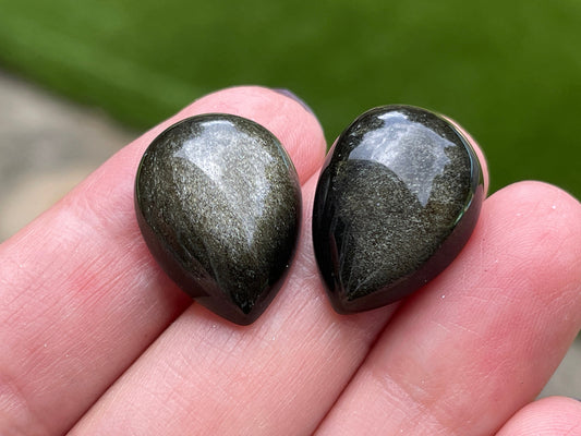 Gold Obsidian pear 18x25mm & 15x20mm cabochon - Calibrated cabochons