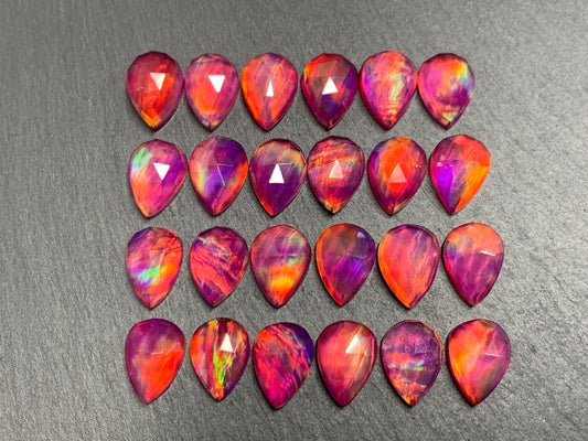 Faceted Aurora Opal pear 10x14mm cabochons - Doublet cabochons