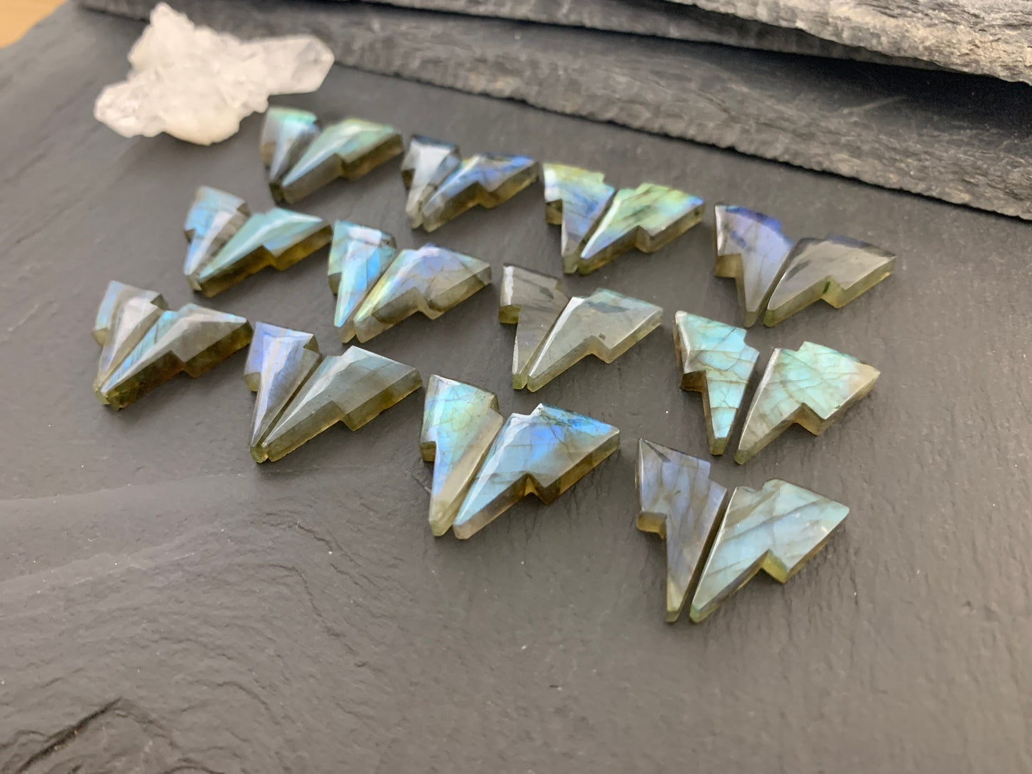 Labradorite lightning bolt pair 12x19mm cabochon