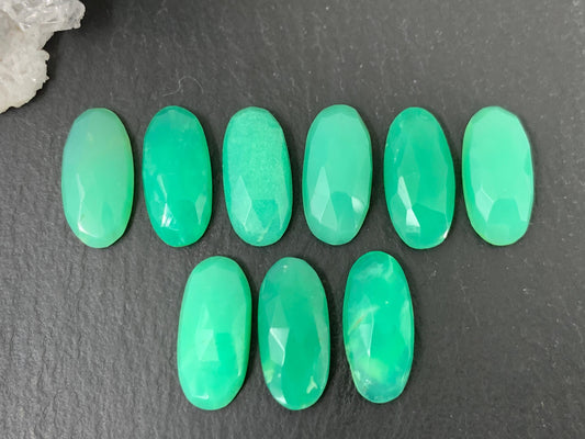 Faceted Chrysoprase oval 7x15mm cabochon