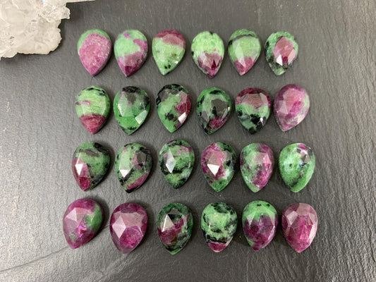 Faceted Ruby Zoisite pear 10x14mm cabochon