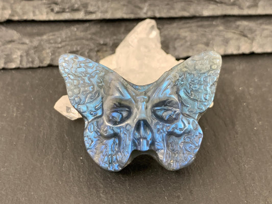 Ghost Face Butterfly Carving - Hand Carved Gemstone, Natural Labradorite Stone Gift