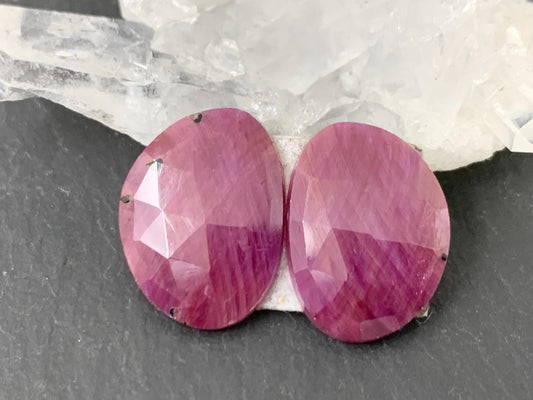 Faceted Ruby pair 11x15x3mm cabochon