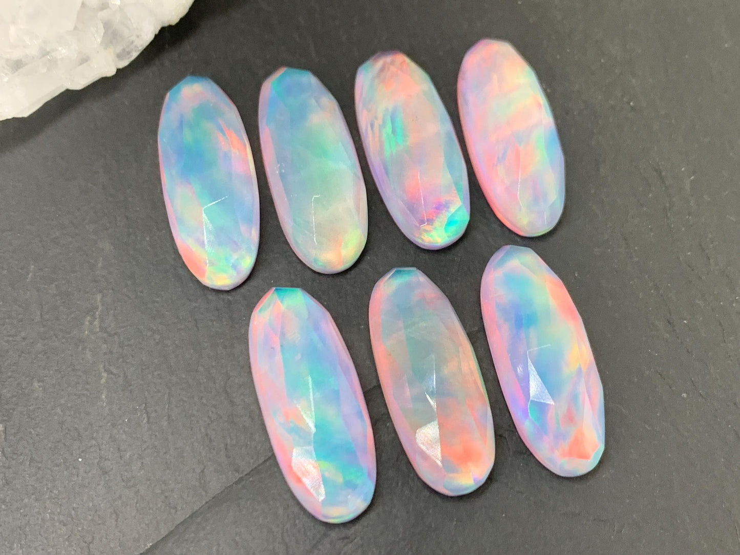 Faceted  Aurora Opal oval 10x25mm cabochons - Doublet cabochons