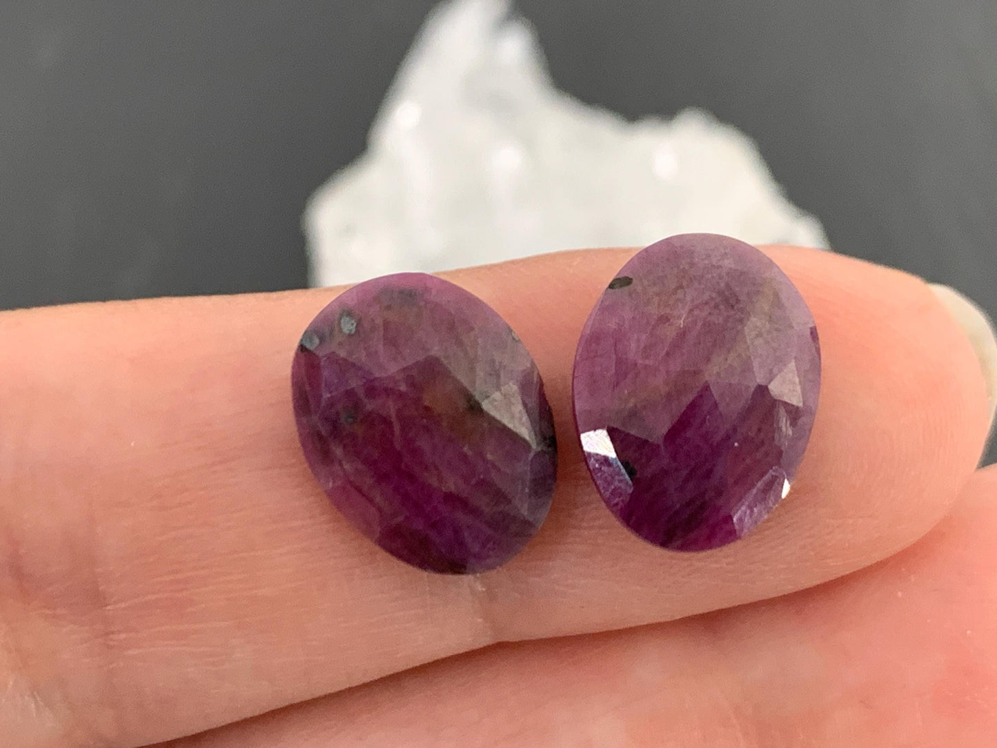 Faceted Ruby pair 9x12x3mm cabochon