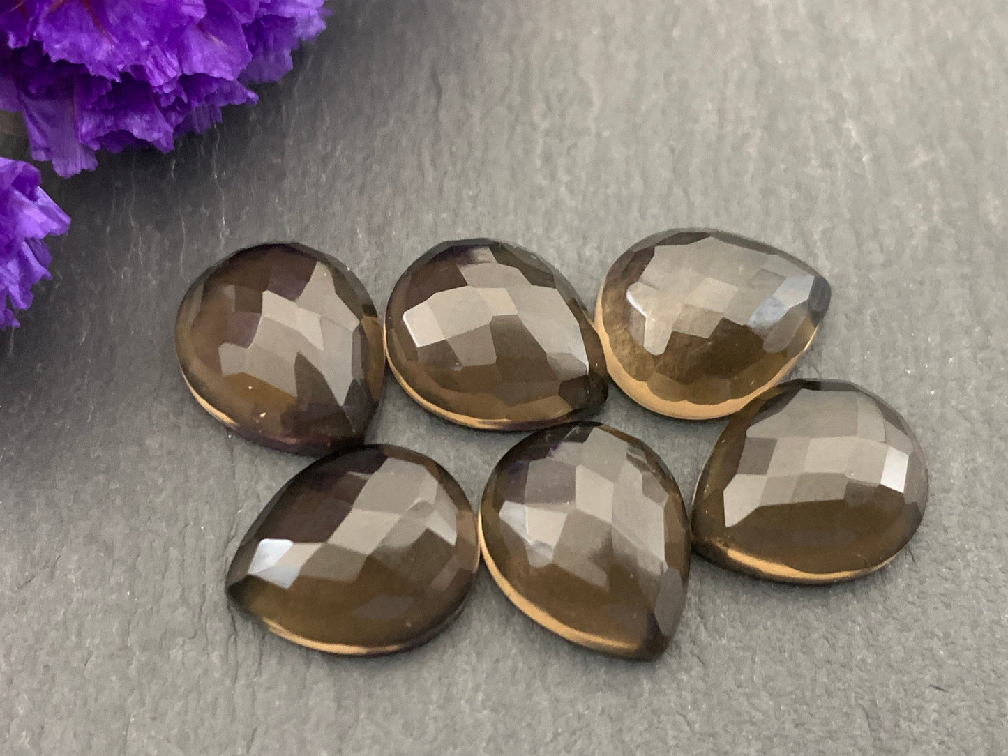Faceted Smokey Quartz pear 10x12mm Cabochon - Calibrated cabochons