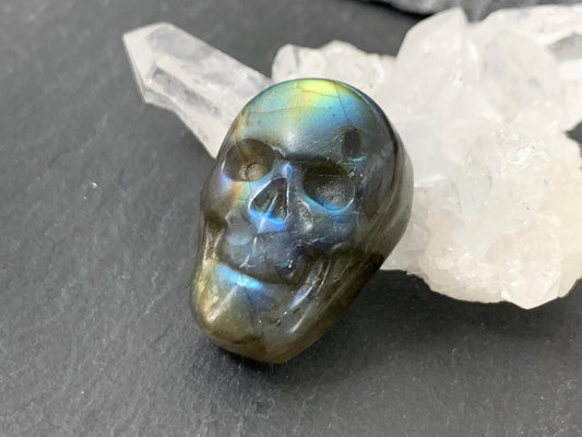 Labradorite Skull Cabochon 15x22mm - Natural Green Gemstone Flat Back Carving