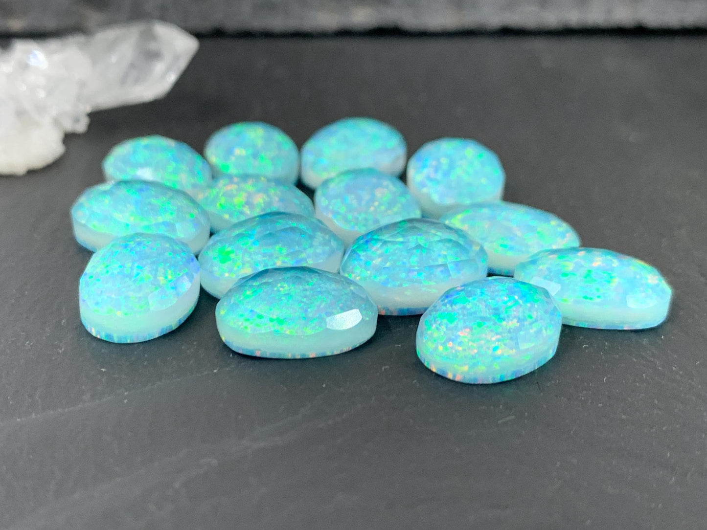 Faceted Aurora Opal oval 10x14mm cabochons  - Doublet cabochons