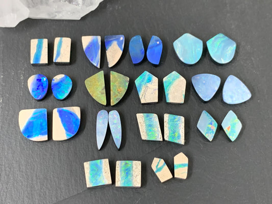 Australian Opal doublet pair 9-15mm long cabochon