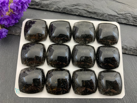 Black rutilated quartz square 20mm cabochon  - Calibrated cabochons