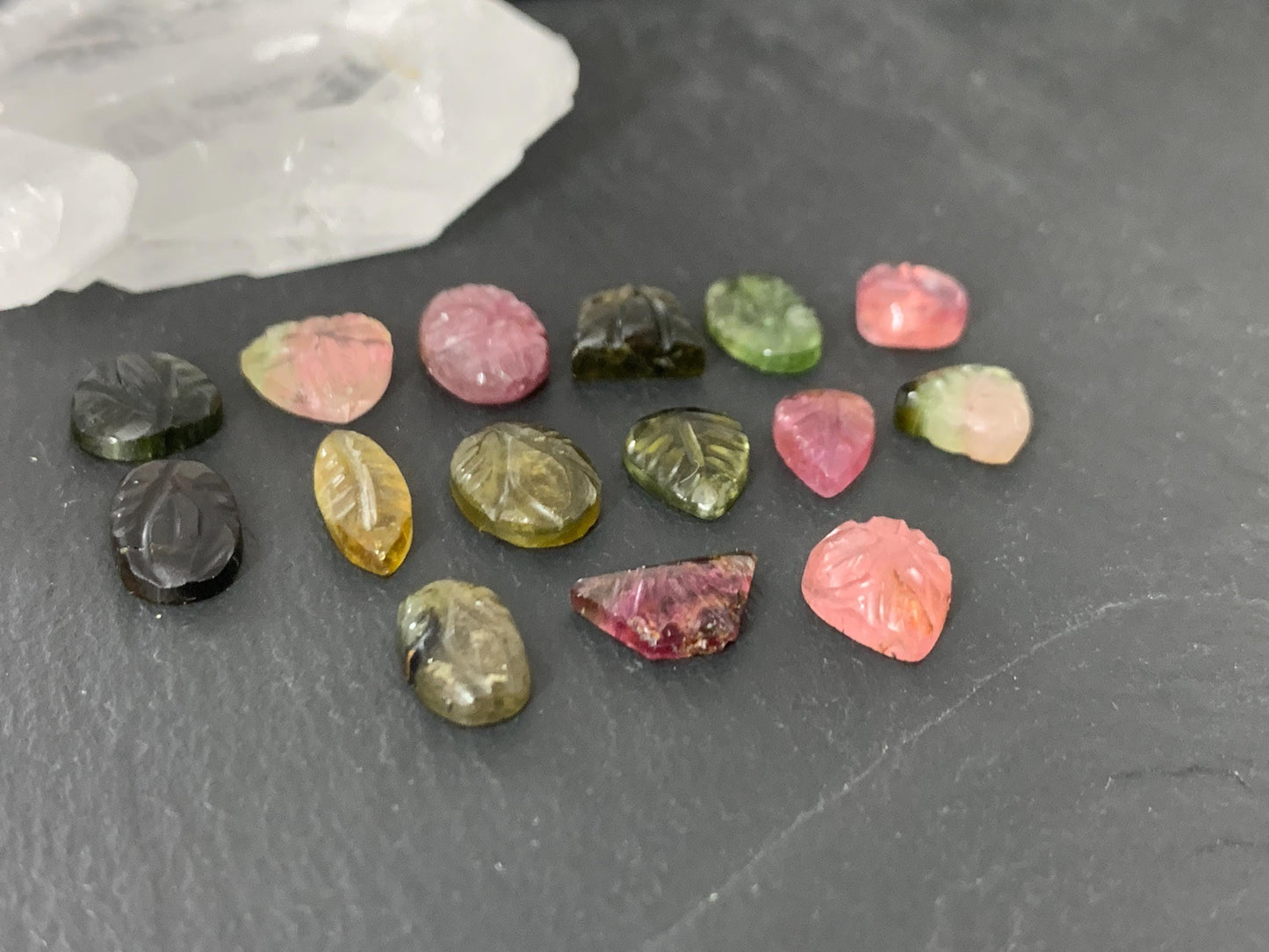 Carved Tourmaline 7-11mm long cabochon