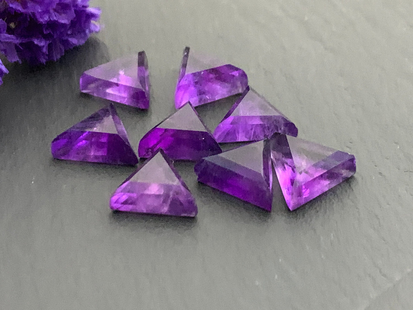 Faceted Amethyst triangle 10mm cabochon
