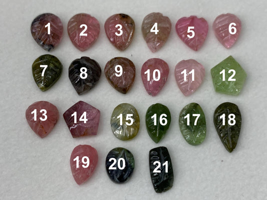 Discounted damaged carved Watermelon Tourmaline 10-12mm long cabochon