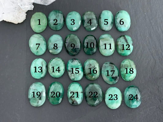 Faceted  Emerald oval 13mm long cabochon