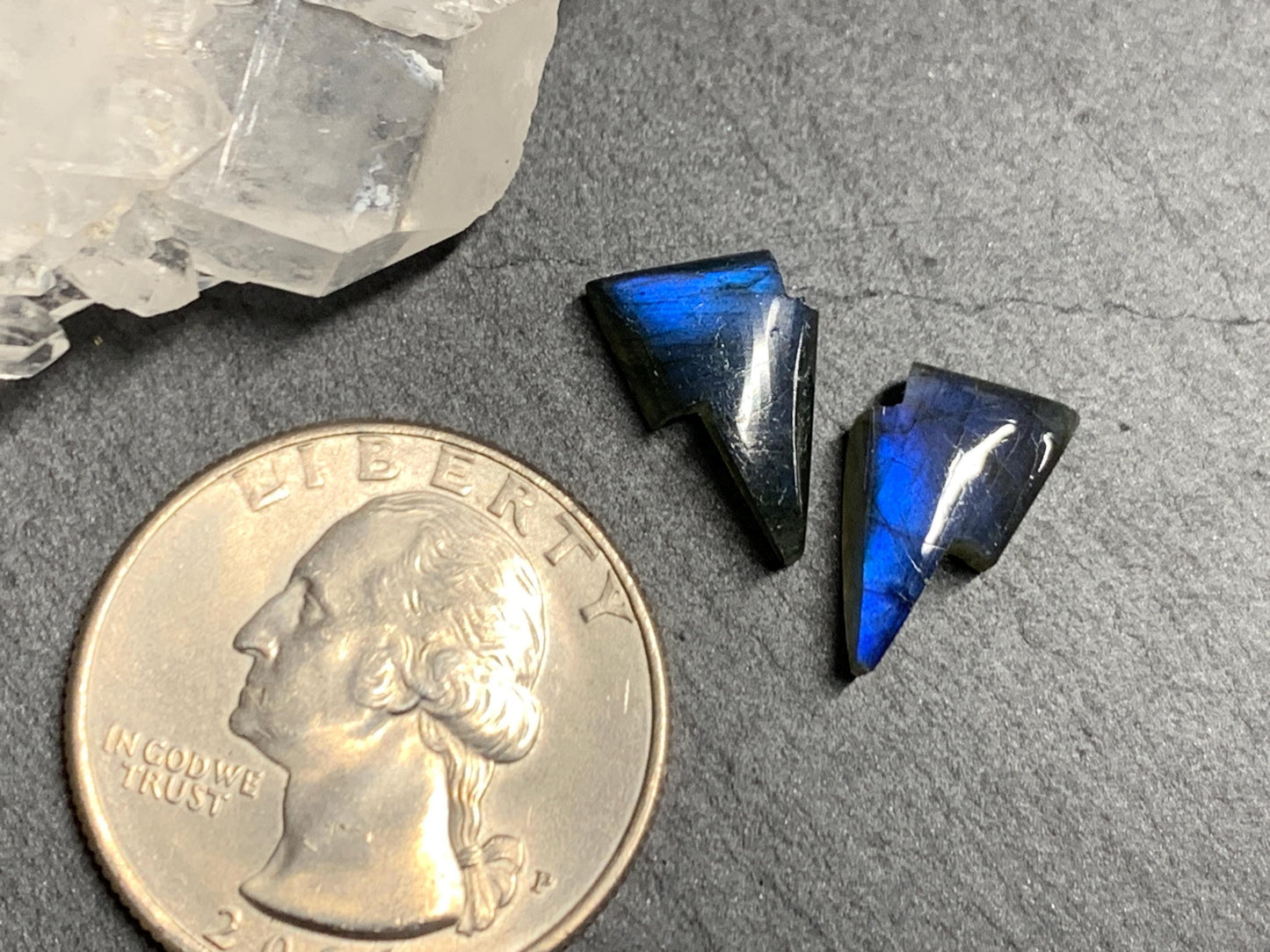 Labradorite lightning bolt pair 9x13mm cabochon