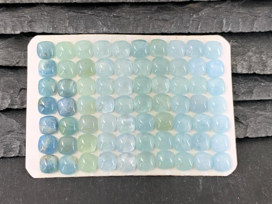 Aquamarine square 6mm cabochon - Calibrated cabochons