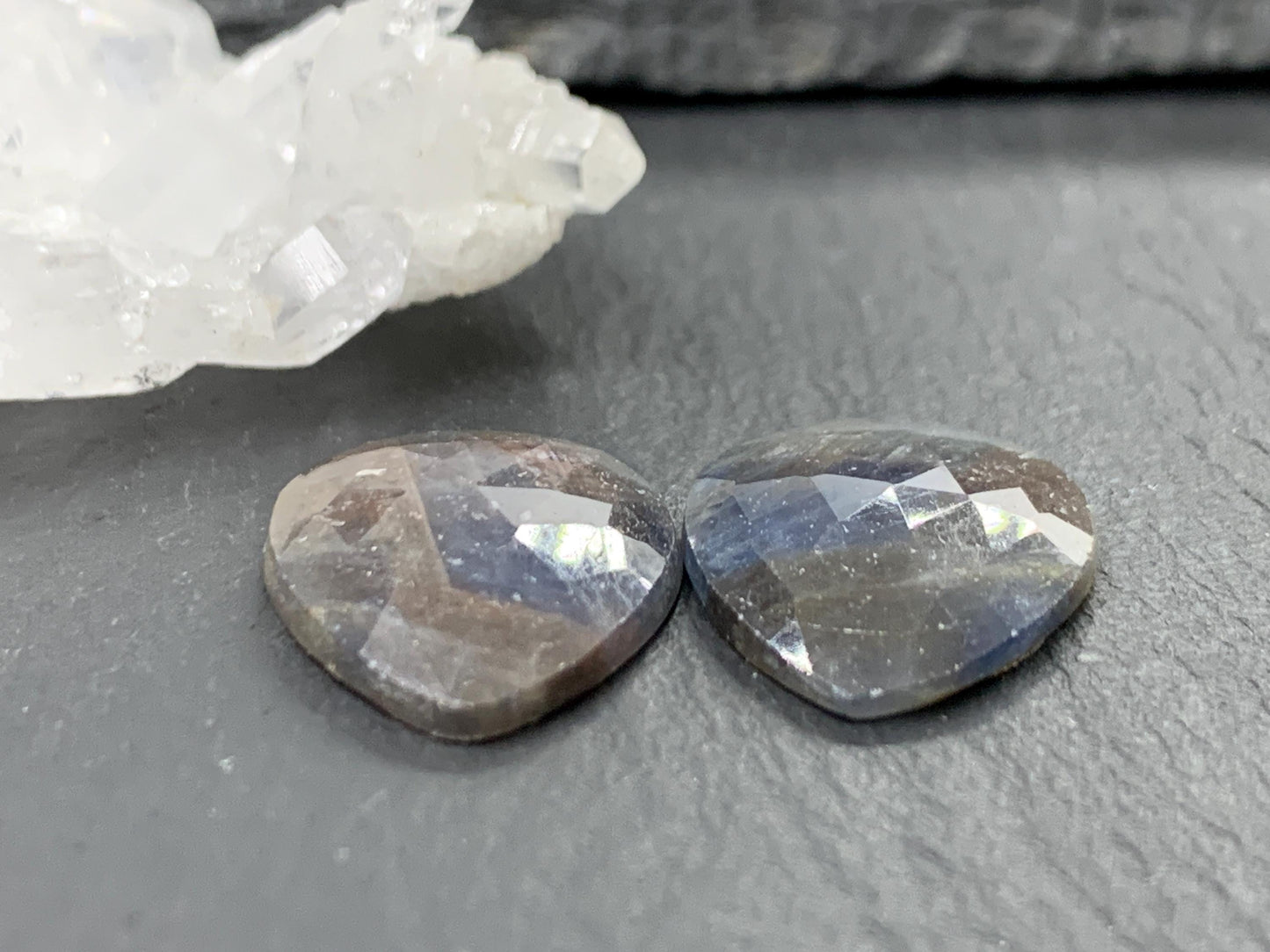 Faceted Star Sapphire pair 16x21x3mm cabochon - Sapphire pairs
