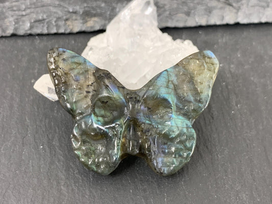 Labradorite Butterfly Carving - 29x41mm Flat Back Ghost Face Gemstone