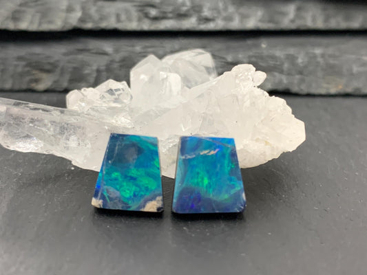 Australian Opal doublet 8x9x3.5mm pair of cabochons