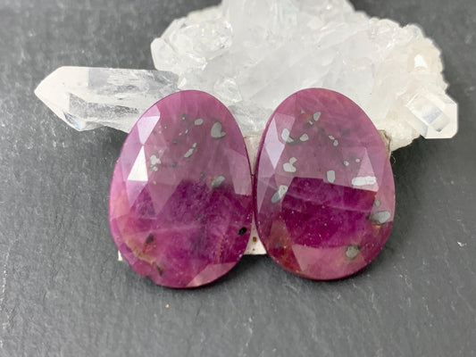 Faceted Ruby pair 13x19x3mm cabochon