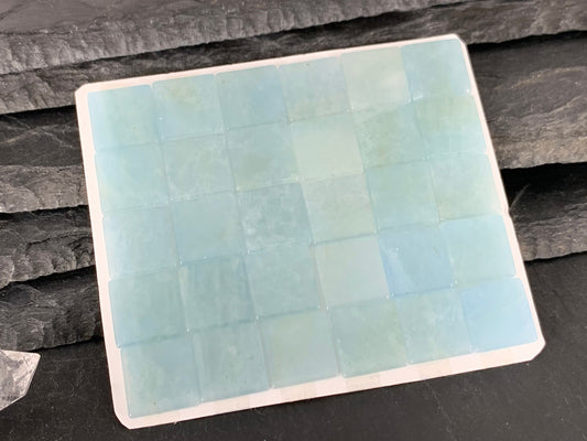 Flat Aquamarine square 12mm cabochon - Calibrated cabochons