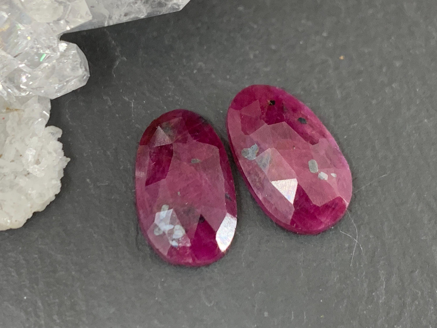Faceted Ruby pair 8x13x3mm cabochon