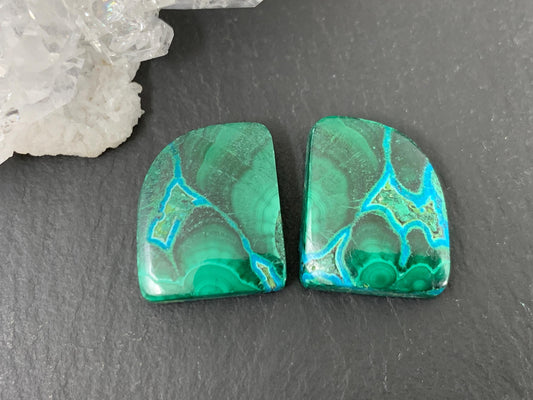 Malachite Chrysocolla free form 14x17x5mm cabochon pair