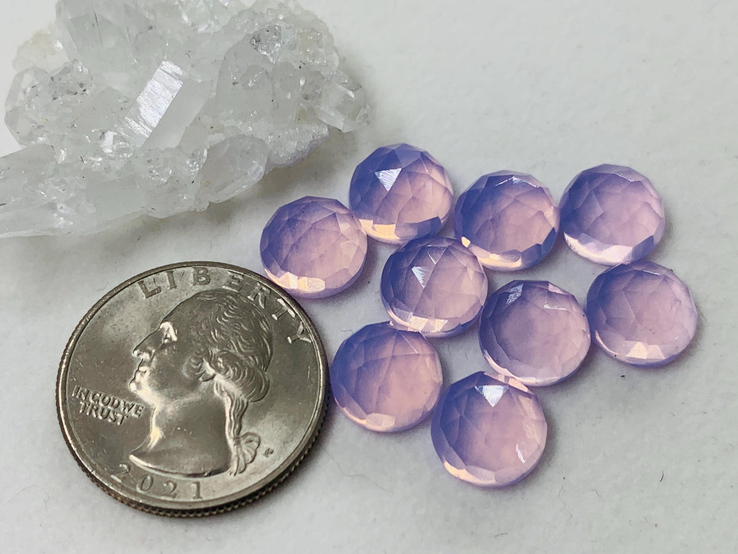 Faceted Lavender Quartz round 10mm cabochon - Lab created