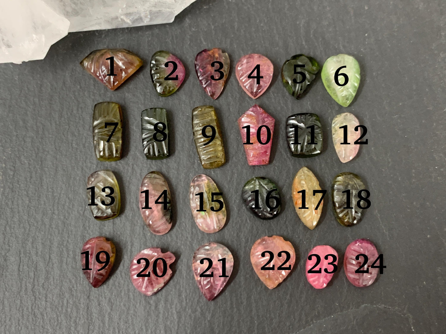 Carved Tourmaline free form 8-12mm long cabochon