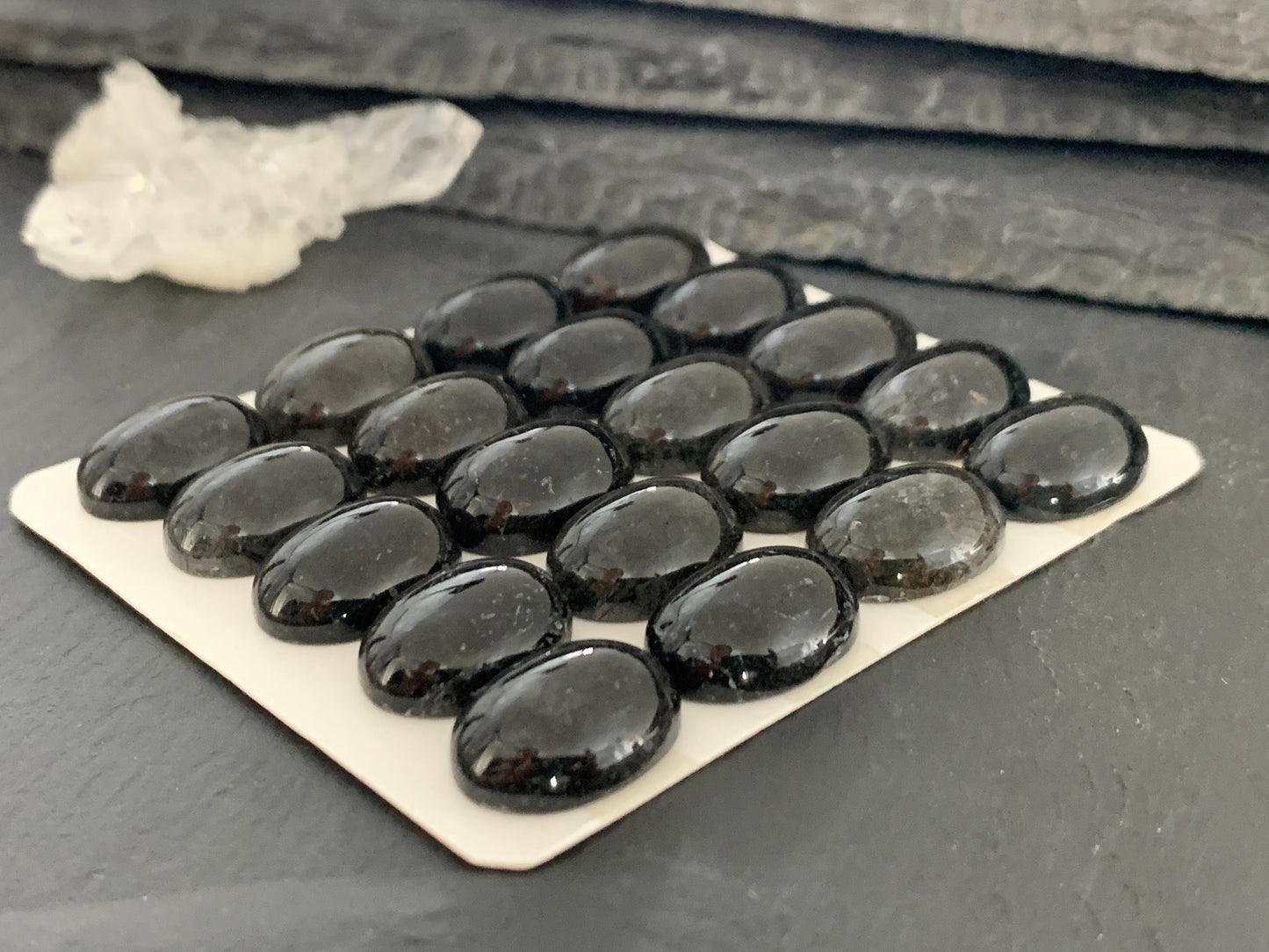 Black rutilated Quartz oval 12x16mm cabochon - Calibrated cabochons