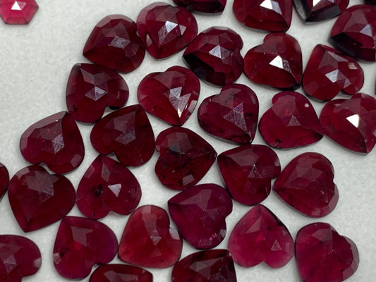 Faceted Rhodolite Garnet heart 10mm cabochon