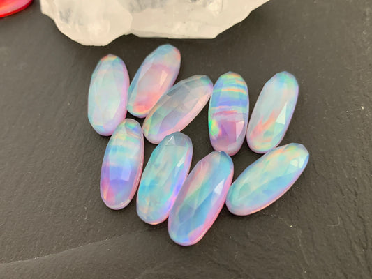 Faceted Aurora Opal oval 8x20mm  cabochon - Doublet cabochon