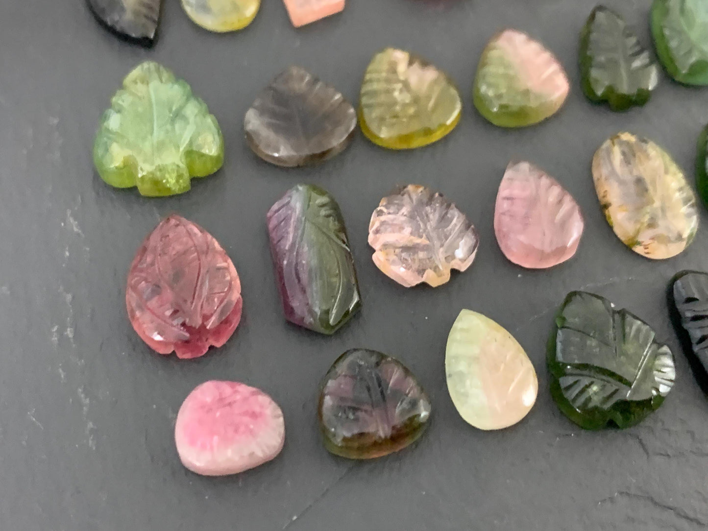 Carved Tourmaline free form 9-12mm long cabochon