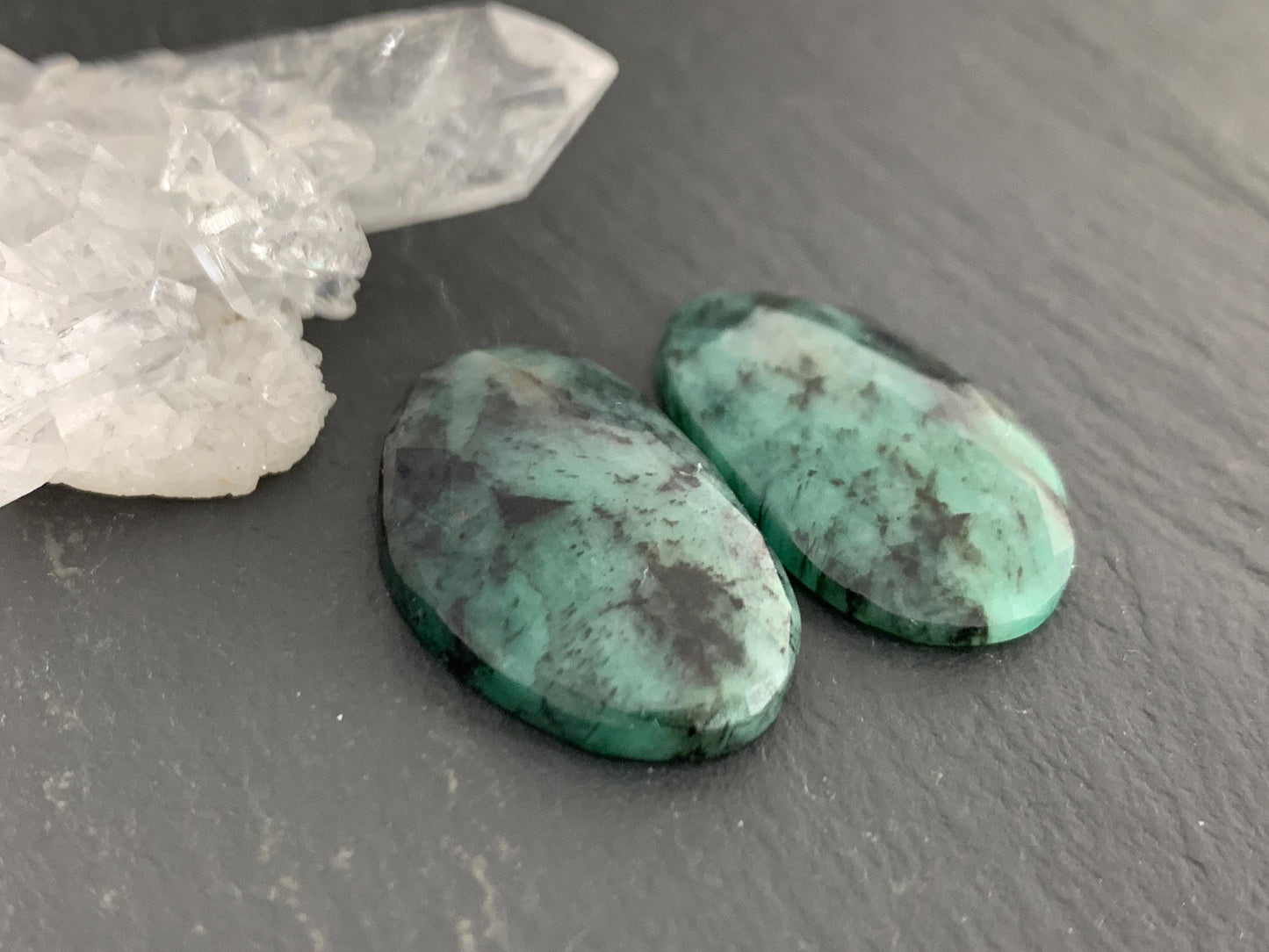 Faceted Emerald Pair 15x24x4mm cabochon